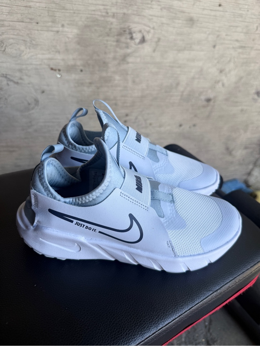 Nike Kids White and Gray Slip-On Sport Sneakers with Swoosh